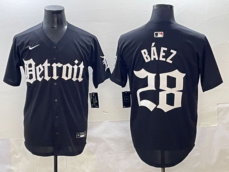 Men 2025 Detroit Tigers #28 Baez Black Five generations Joint Name Nike MLB Jersey style 17